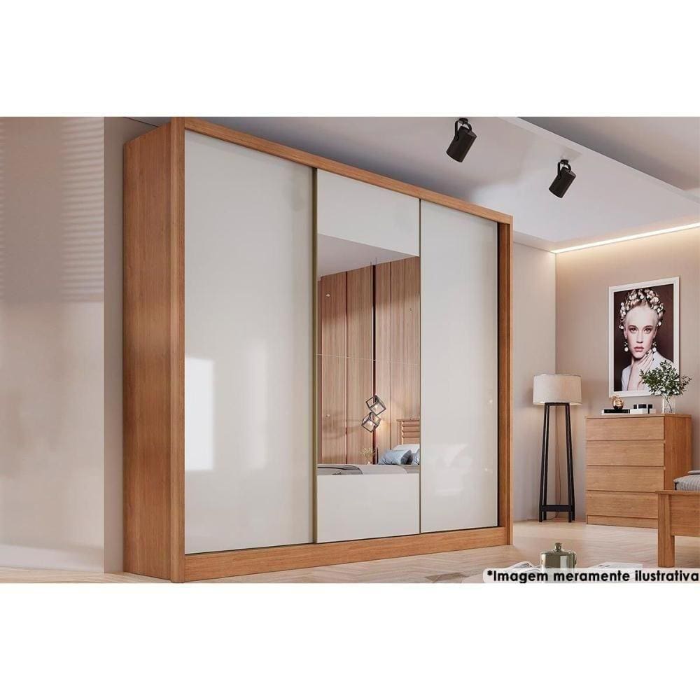 Guarda Roupa Casal 3 Portas De Correr E 6 Gavetas C/espelho Arezzo Plus Freijo Cumaru C/ Fendi