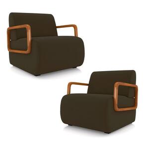 Kit 2 Poltronas Decorativa Sala De Estar Odessa Braços Em Madeira Veludo Marrom G33