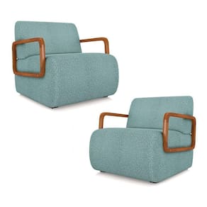 Kit 2 Poltronas Decorativa Sala De Estar Odessa Braços Em Madeira Bouclê Azul G33