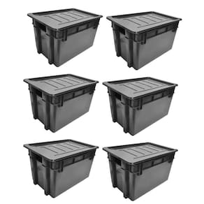 Kit 6 Organizador Multiuso Caixa 60 Lts Preta Com Tampa