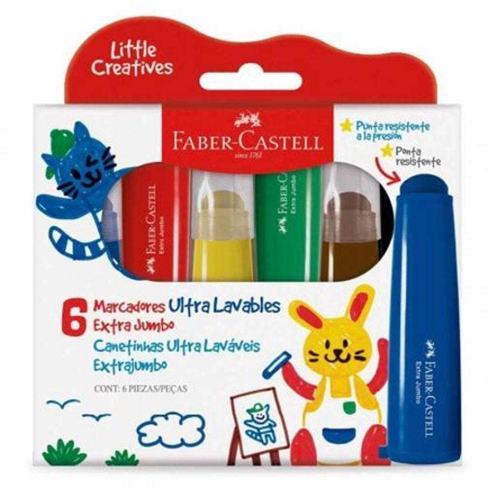 Caneta Hidrográfica Extrajumbo Com 6 Cores - Faber-Castell