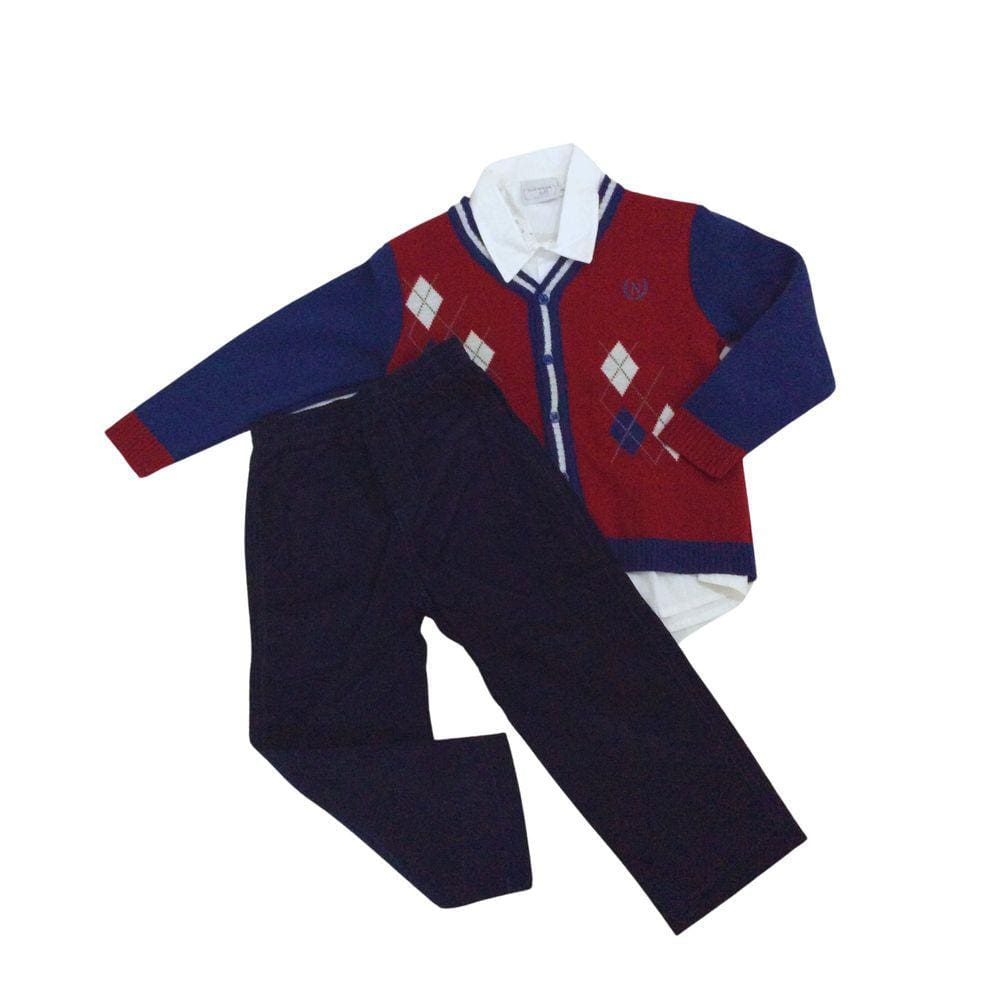 Conjunto infantil festa masc Noruega marinho+vermelho