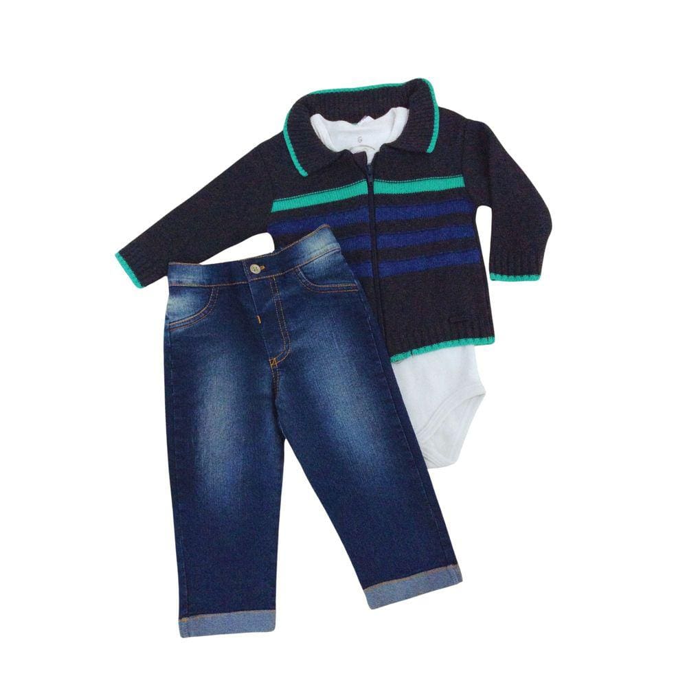 Conjunto infantil festa masc Noruega verde+azul