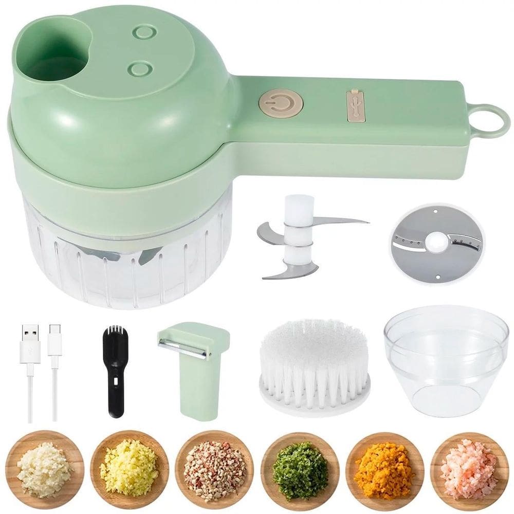 Mini Processador Alimentos 4 Em 1 Verde Potente E Silencioso