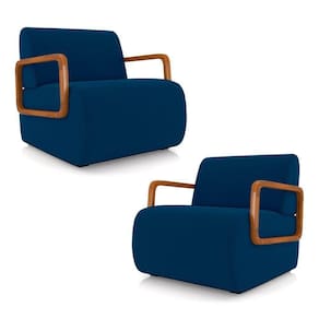 Kit 2 Poltronas Decorativa Sala De Estar Odessa Braços Em Madeira Veludo Azul G33