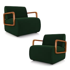 Kit 2 Poltronas Decorativa Sala De Estar Odessa Braços Em Madeira Veludo Verde G33