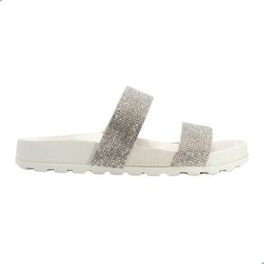 Tamanco Moleca Camurca Flex Strass Branco Off