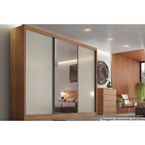 Guarda Roupa Casal 3 Portas De Correr E 6 Gavetas C- Espelho Natus Freijo Cumaru C- Fendi