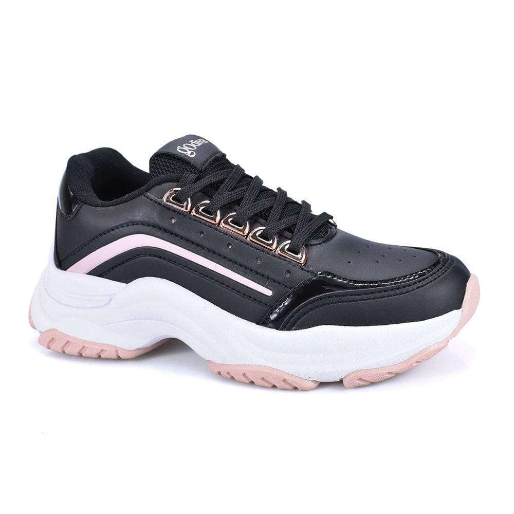 Tenis Feminino Chunky Preto Rose Godiva Reforcado Dia a Dia