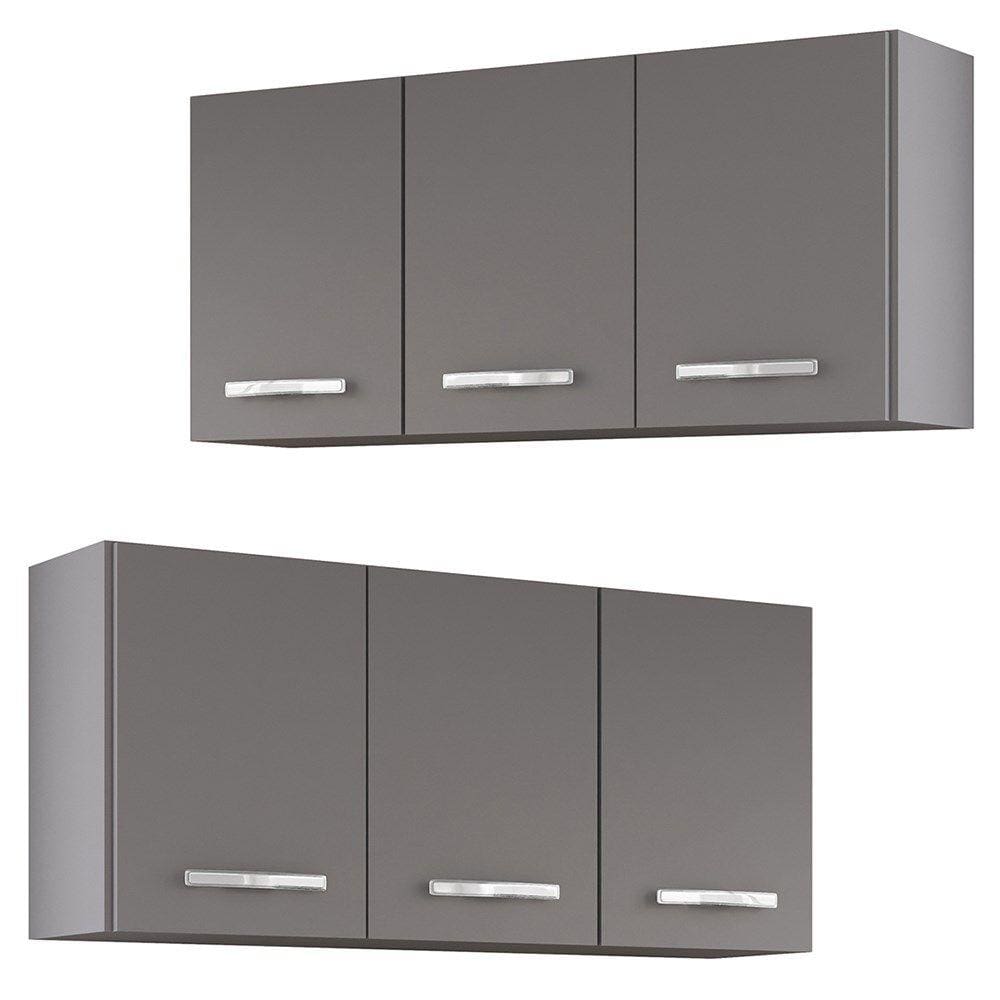 Armários de Cozinha Aéreo 3 Portas 120cm Kit 2 Honduras Cinza - Lumil