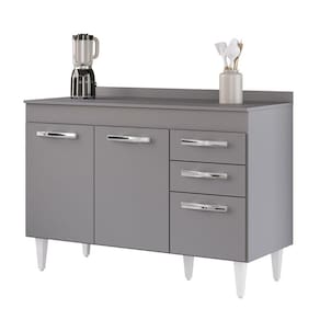 Balcão Gabinete Para Pia 120cm 3 Portas com Tampo Suécia Cinza - Lumil
