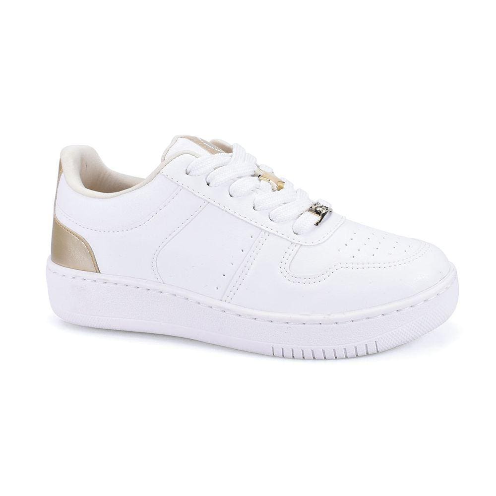 Tenis Feminino Sapatenis Star Branco Ouro Light Godiva Confortável