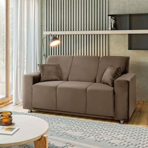 Sófa 3 Lugares Fixo Tokyo Veludo Marrom Castor - Speciale Home Marrom