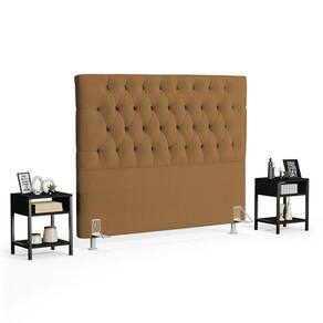 Cabeceira Casal King 195cm Cristal Bouclê Mostarda e 2 Mesas Laterais Plaza LC1 Preto - Mpozenato