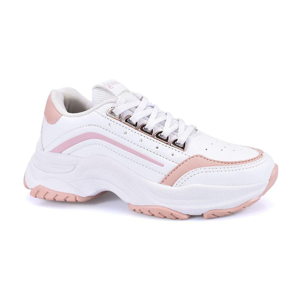 Tenis Feminino Chunky Branco Rose Godiva Reforçado Dia a Dia