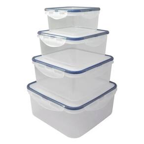 Conjunto 8 Potes Quadrados De Plástico Com Trava E Silicone.