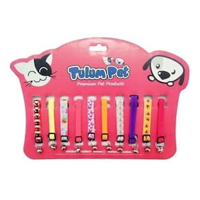 Kit 10 Coleira Elástico Ajustável c/ Sino p/ Pets Atacado