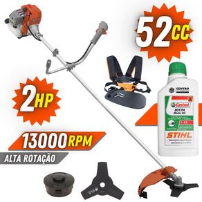 Roçadeira Aparador de Grama Á Gasolina Tekna RL520AC-G2 Motor 2T 52cc 2HP Com Lâmina 3 Pontas e Cabeçote Nylon + ÓLEO STIHL 2T
