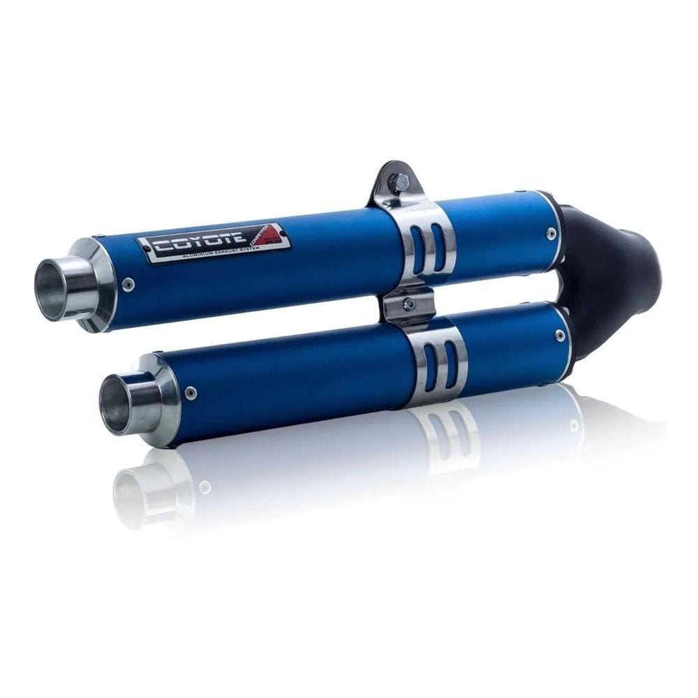 Escape / Ponteira Coyote Competition Duplo em Alumínio Colorido (Anodizado) AZUL - CG 125 / 150 / 160 Titan / Fan / Start - Honda