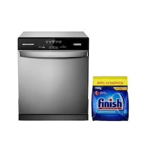 Kit Lava-Louças Brastemp 8S Cinza BLF08BS e Detergente Pó Finish 700g