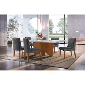 Mesa Nancy 180 Tp Mdf Canto Reto com 6 Cadeiras Nancy Luxo Grafite/Imbuia