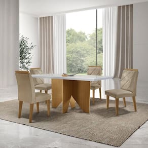 Mesa Nancy 120 Tampo Mdf Canto Reto com 4 Cadeiras Hydra Turim/Off White/Imbuia
