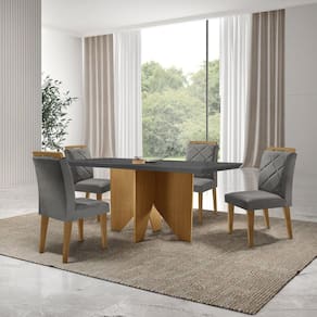 Mesa Nancy 120 Tampo Mdf Canto Reto com 4 Cadeiras Hydra Grafite/Imbuia