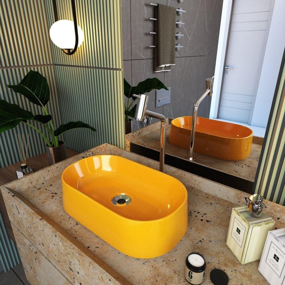 Kit Cuba Ov42 Laila com Válvula Metal e Sifão com Flexível Amarelo