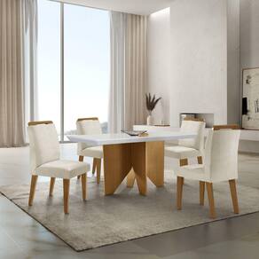 Mesa Nancy 120 Tampo Mdf Canto Reto com 4 Cadeiras Bugatti Creme/Off White/Imbuia