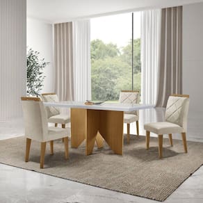 Mesa Nancy 120 Tampo Mdf Canto Reto com 4 Cadeiras Hydra Creme/Off White/Imbuia
