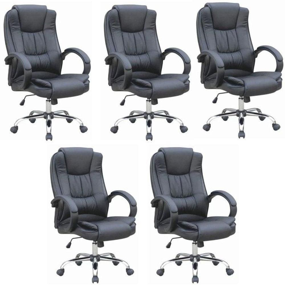 Kit 5 Cadeiras para Escritório Presidente Master Soft Preto