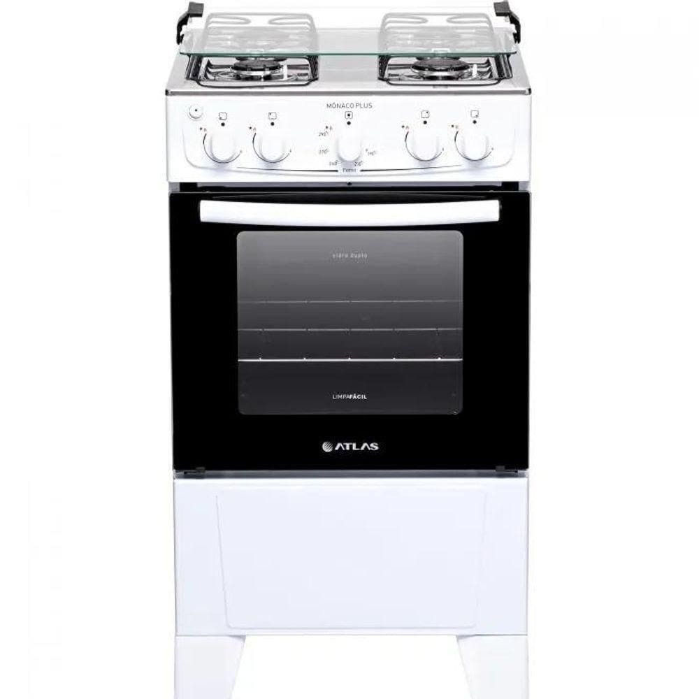 Fogão 4 Bocas Atlas Mônaco Plus Branco Com Mesa Inox Bivolt