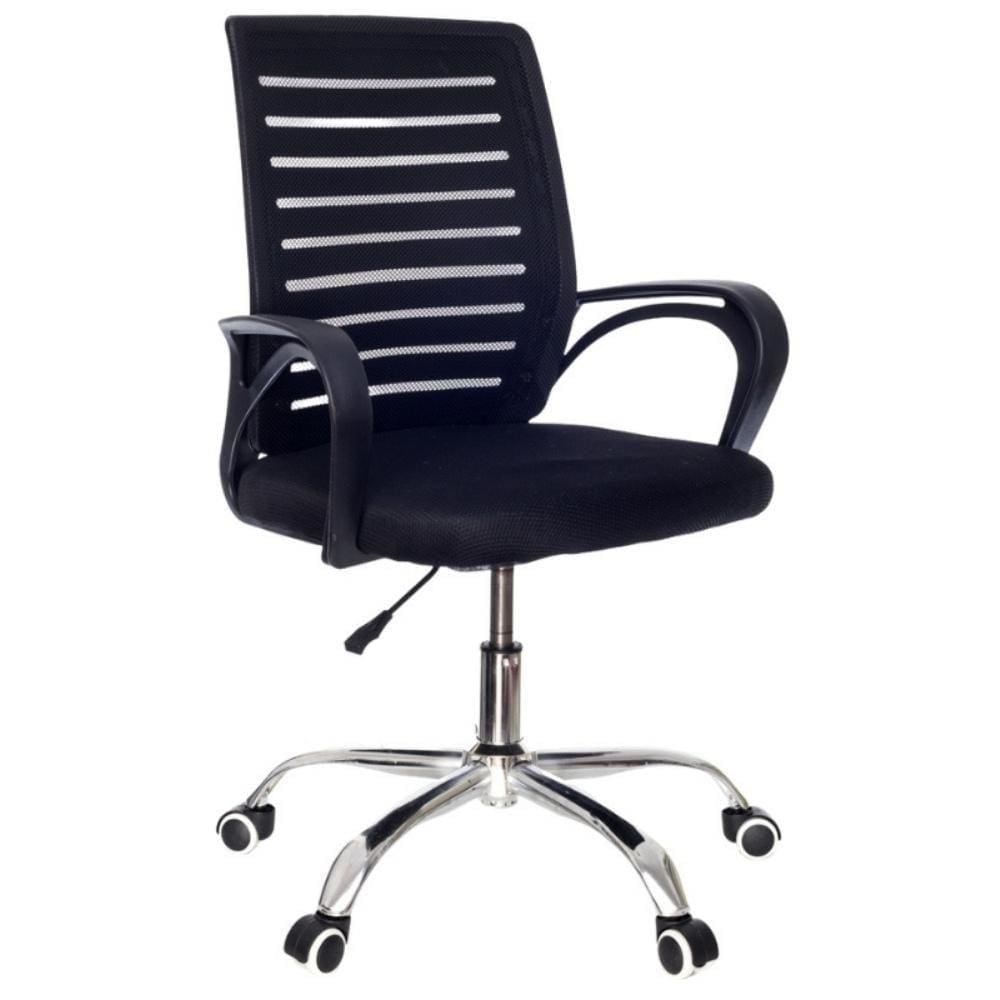 Cadeira De Escritório Secretária Com Base Cromada Com Rodinha Fortt Braga Preta - Csf04-p