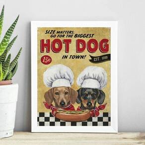 Quadro Cozinha Dachshund - Hot Dog 24X18Cm - Com Vidro