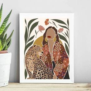 Quadro Arte Boho Mulher 45X34Cm - Com Vidro