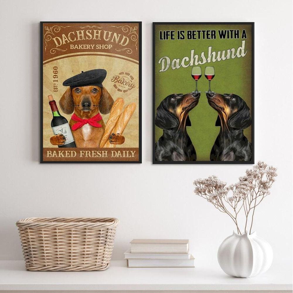 Kit 2 Quadros De Cozinha Cão Dachshund 45X34Cm