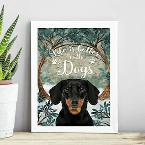 Quadro A Vida É Melhor Com Cães 24X18Cm - Com Vidro