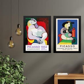 Kit 2 Quadros Obras Pinturas Picasso Mulheres 45X34Cm Vidro
