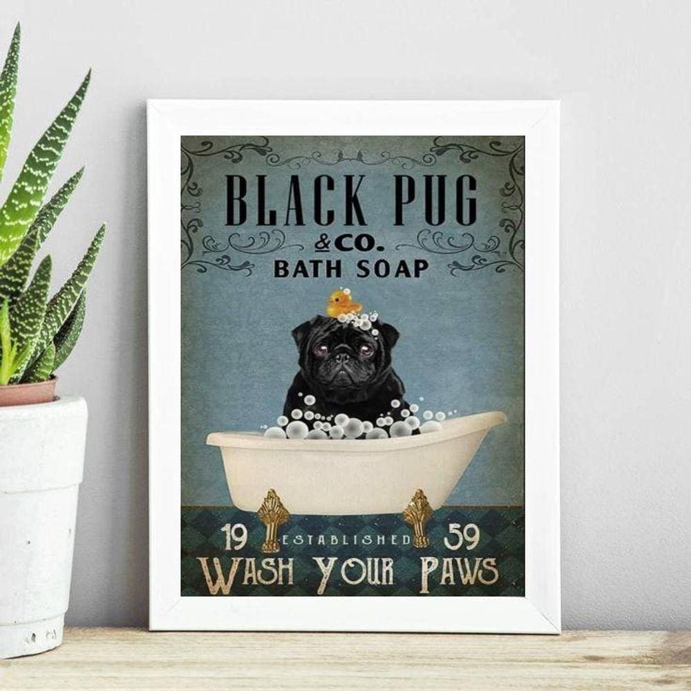 Quadro Decorativo Banheiro Black Pug 24X18Cm - Com Vidro