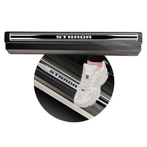 Jogo Soleira Premium Elegance Strada 2020 2021 2022 2023 Cabine Dupla - 4 Portas ( Vinil + Resinada 10 Peças )