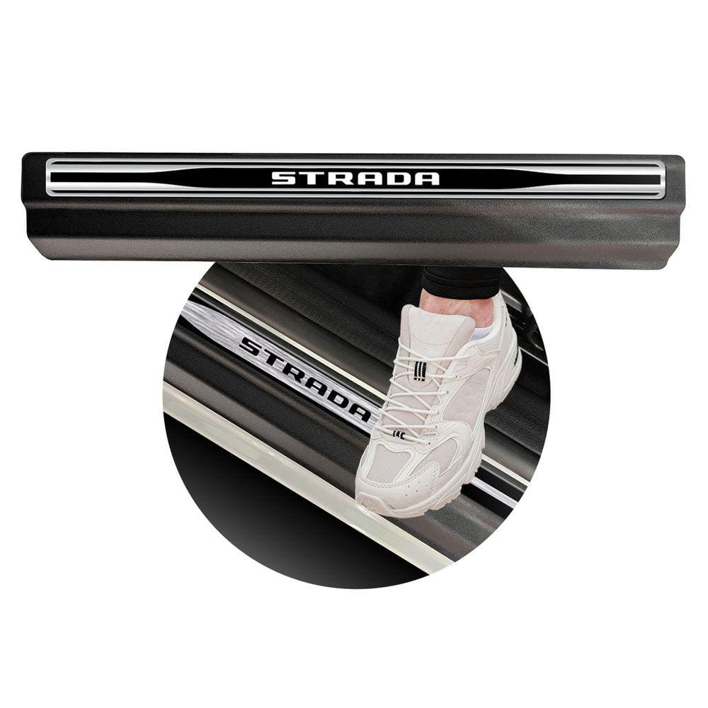 Jogo Soleira Premium Elegance Strada 2020 2021 2022 2023 Cabine Dupla - 4 Portas ( Vinil + Resinada 10 Peças )
