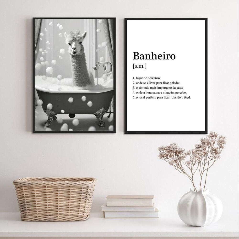 Kit 2 Quadros Divertidos Banheiro - Lhama 24X18Cm - Vidro