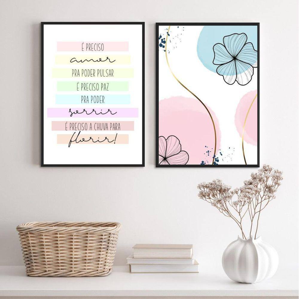 Kit 2 Quadros É Preciso Chuva Florir 33X24Cm - Com Vidro