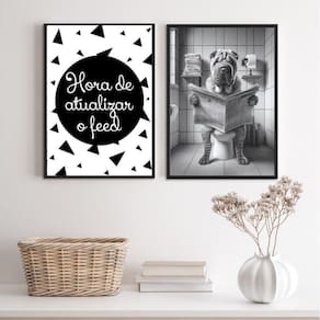 Kit 2 Quadros Engraçados Banheiro - Sharpeei 45X34Cm - Vidro