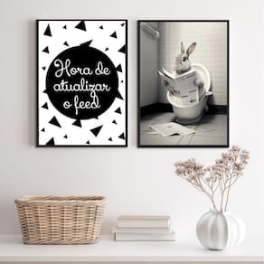 Kit 2 Quadros Engraçados Banheiro - Coelho 45X34Cm - Vidro
