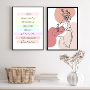 Kit 2 Quadros É Preciso Paz- Mulher 24X18Cm - Com Vidro
