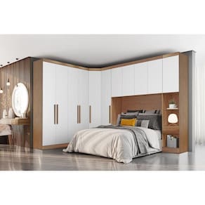 Quarto Rizon 5 Peças (1 Armário Ponte 1 Closet 2 Guarda Roupas 1 Complemento) Freijo Cumaru C- Fendi