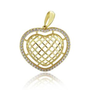 Pingente Coração Vazado Com Zircônia Em Ouro 18K