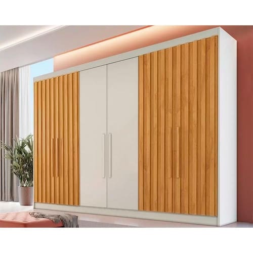 imagem-Guarda Roupa Casal Potente 6 Portas c/ 4 Ripados e 6 Gavetas Off White/Peroba - Europa - Blush