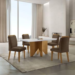 Mesa Nancy 120 Tampo Mdf Canto Reto com 4 Cadeiras Bugatti Marrom/Off White/Imbuia